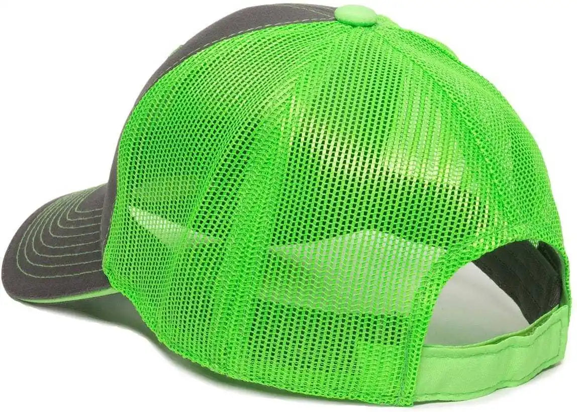 Oc Sports Gwt-101m Adjustable Mesh Back Cap - Charcoal Neon Green - Dark Gray / 6 7/8’’ - 7 1/2’’