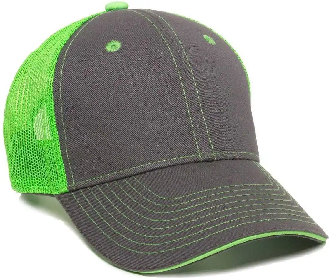 Oc Sports Gwt-101m Adjustable Mesh Back Cap - Charcoal Neon Green - Dark Gray / 6 7/8’’ - 7 1/2’’