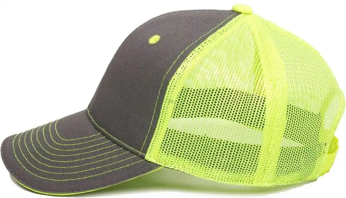 Oc Sports Gwt-101m Adjustable Mesh Back Cap - Charcoal Neon Yellow - Dark Gray / 6 7/8’’ - 7 1/2’’