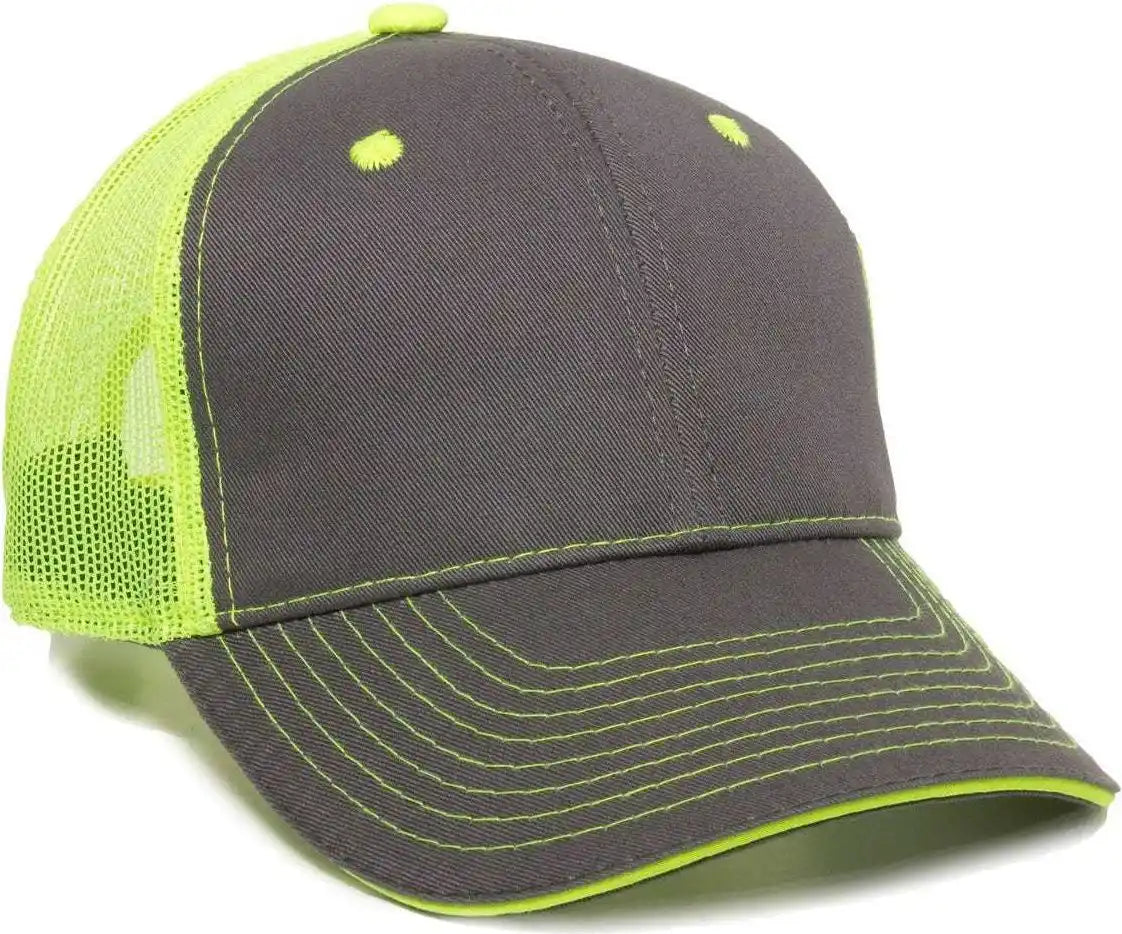 Oc Sports Gwt-101m Adjustable Mesh Back Cap - Charcoal Neon Yellow - Dark Gray / 6 7/8’’ - 7 1/2’’