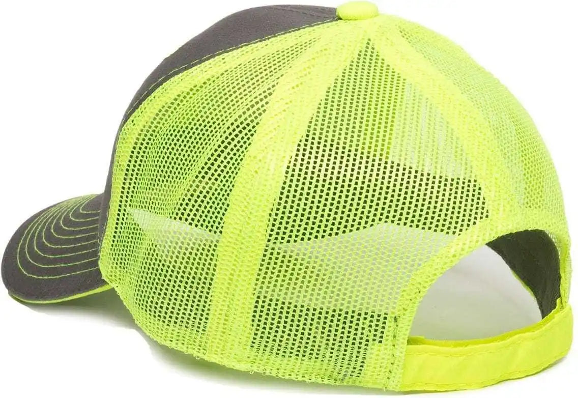 Oc Sports Gwt-101m Adjustable Mesh Back Cap - Charcoal Neon Yellow - Dark Gray / 6 7/8’’ - 7 1/2’’