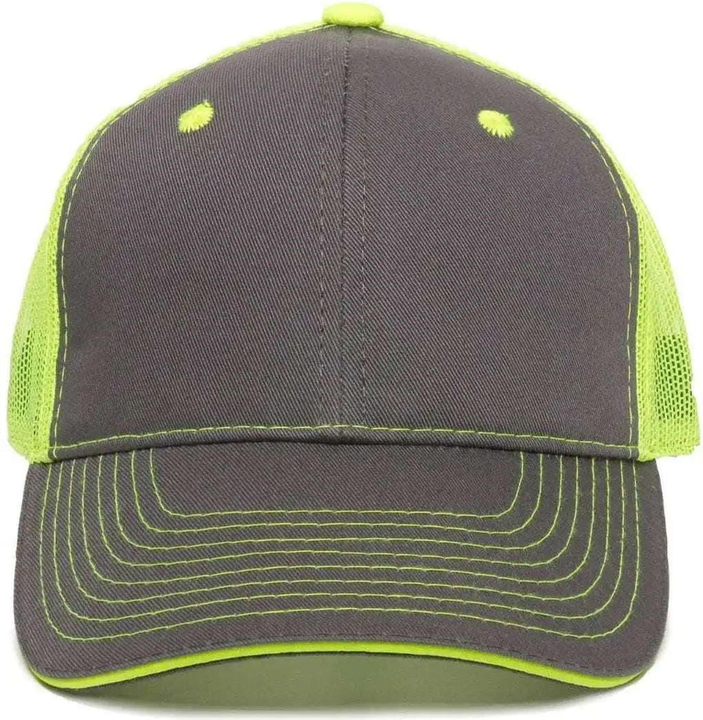Oc Sports Gwt-101m Adjustable Mesh Back Cap - Charcoal Neon Yellow - Dark Gray / 6 7/8’’ - 7 1/2’’