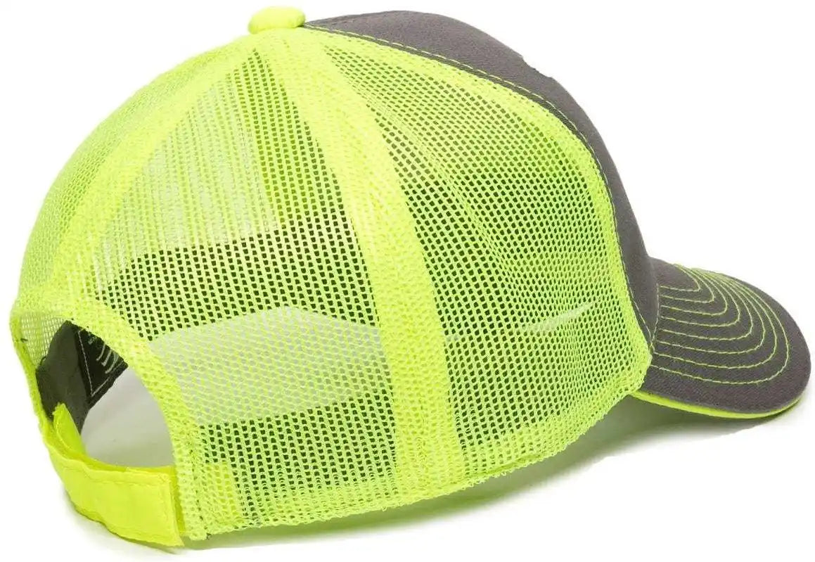 Oc Sports Gwt-101m Adjustable Mesh Back Cap - Charcoal Neon Yellow - Dark Gray / 6 7/8’’ - 7 1/2’’