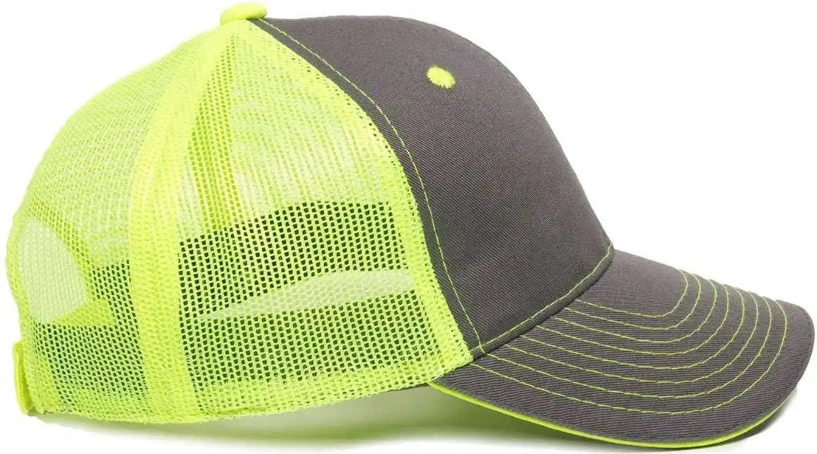 Oc Sports Gwt-101m Adjustable Mesh Back Cap - Charcoal Neon Yellow - Dark Gray / 6 7/8’’ - 7 1/2’’