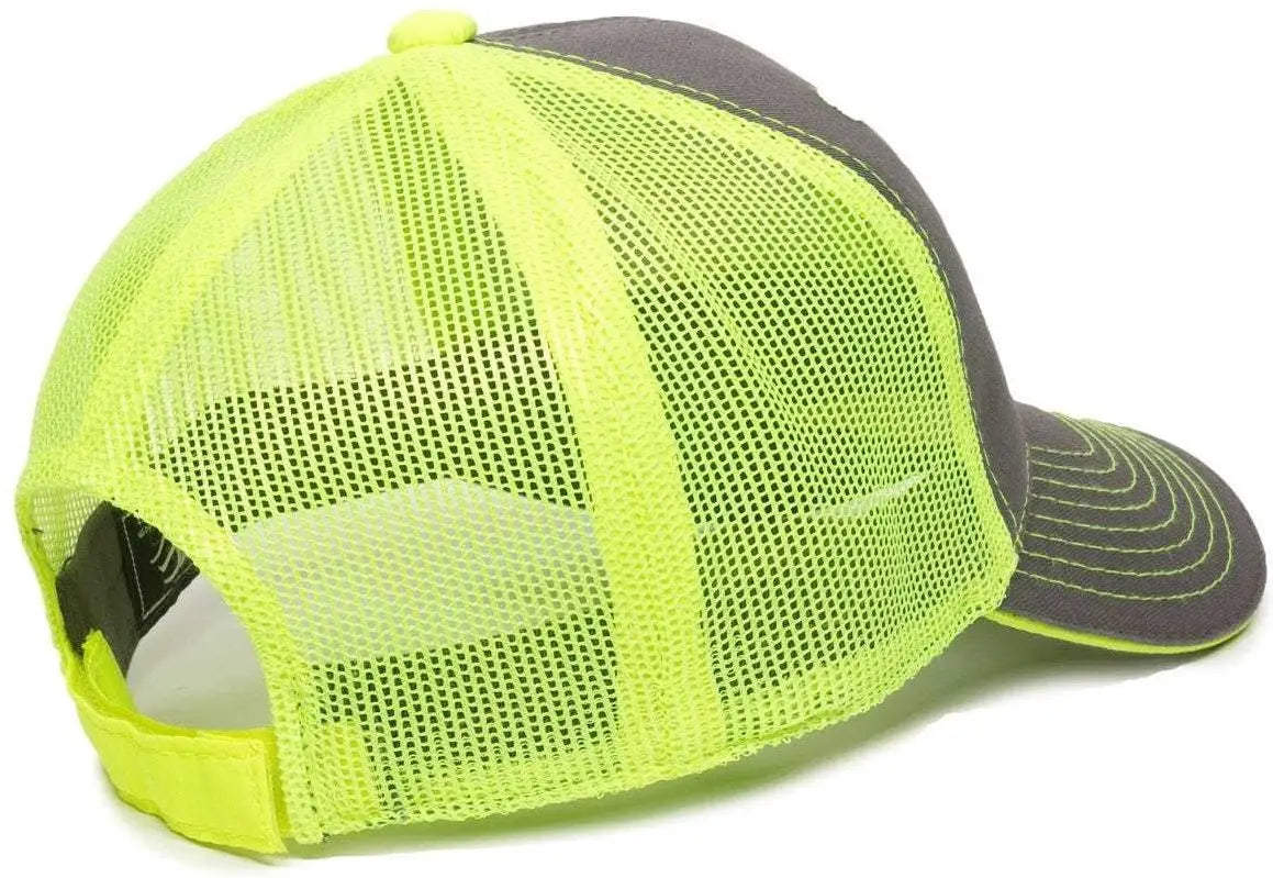 Oc Sports Gwt-101m Adjustable Mesh Back Cap - Charcoal Neon Yellow - Dark Gray / 6 7/8’’ - 7 1/2’’