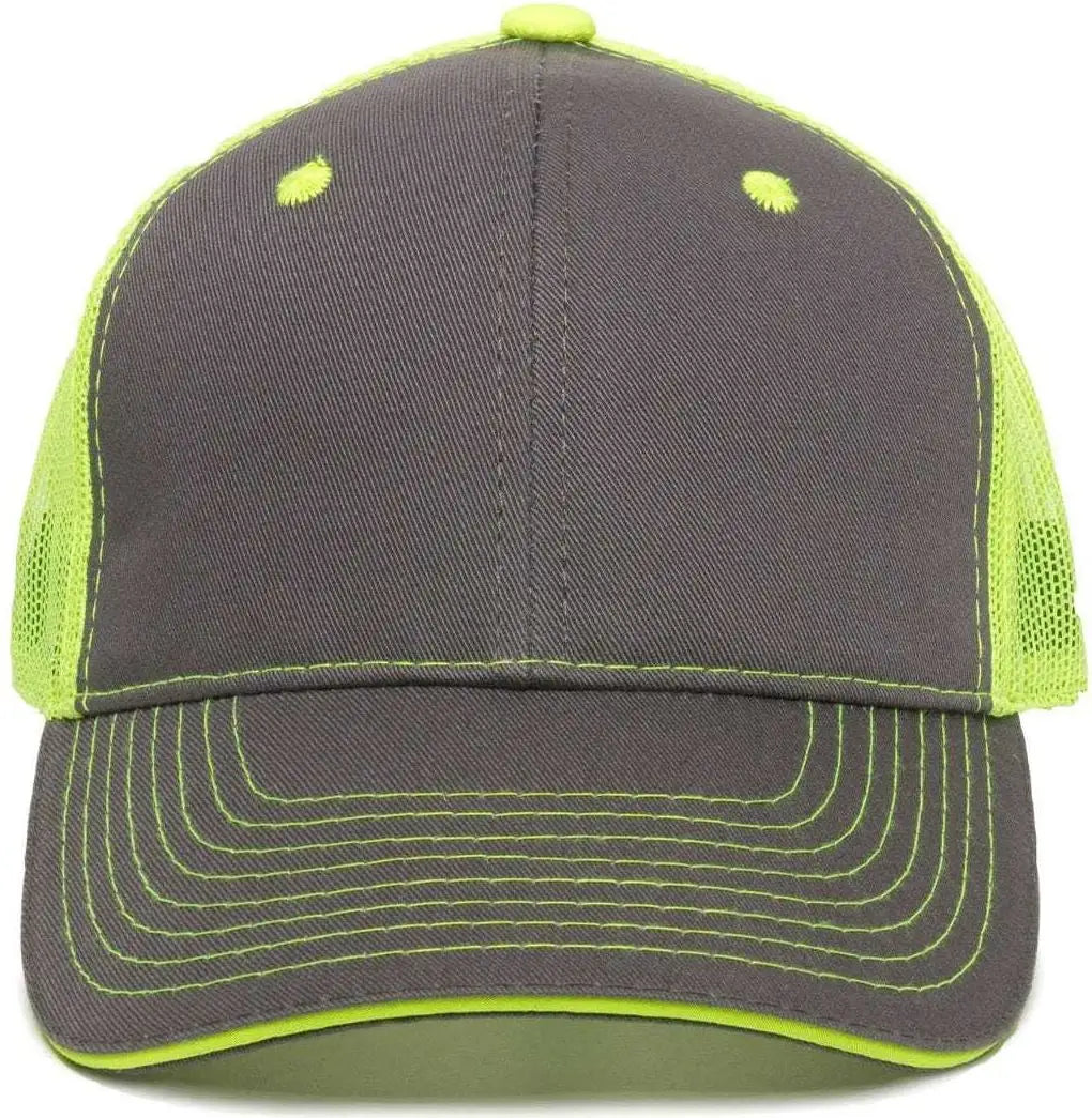 Oc Sports Gwt-101m Adjustable Mesh Back Cap - Charcoal Neon Yellow - Dark Gray / 6 7/8’’ - 7 1/2’’