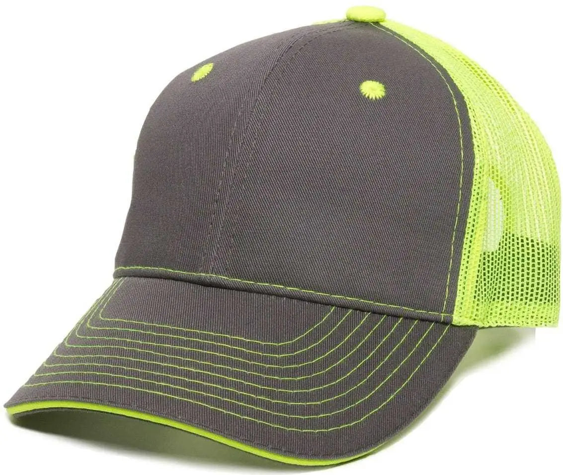 Oc Sports Gwt-101m Adjustable Mesh Back Cap - Charcoal Neon Yellow - Dark Gray / 6 7/8’’ - 7 1/2’’