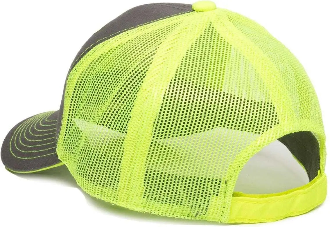 Oc Sports Gwt-101m Adjustable Mesh Back Cap - Charcoal Neon Yellow - Dark Gray / 6 7/8’’ - 7 1/2’’