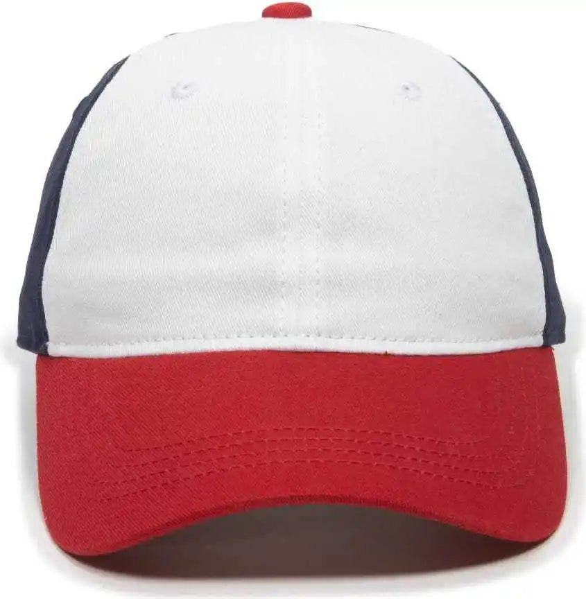 Oc Sports Gwt-111 Adjustable Strap Garment Wash Cotton Cap - White True Navy Red - 6 7/8’’ - 7 1/2’’