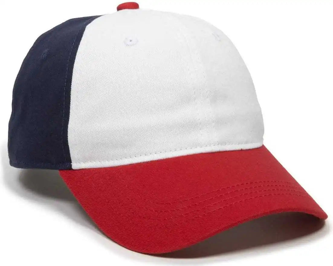 Oc Sports Gwt-111 Adjustable Strap Garment Wash Cotton Cap - White True Navy Red - 6 7/8’’ - 7 1/2’’