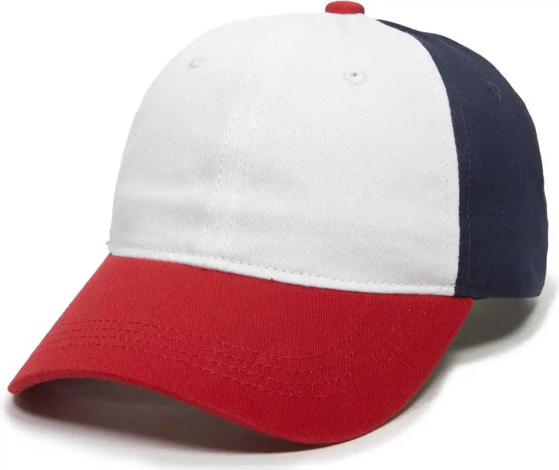 Oc Sports Gwt-111 Adjustable Strap Garment Wash Cotton Cap - White True Navy Red - 6 7/8’’ - 7 1/2’’
