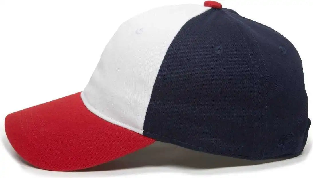 Oc Sports Gwt-111 Adjustable Strap Garment Wash Cotton Cap - White True Navy Red - 6 7/8’’ - 7 1/2’’