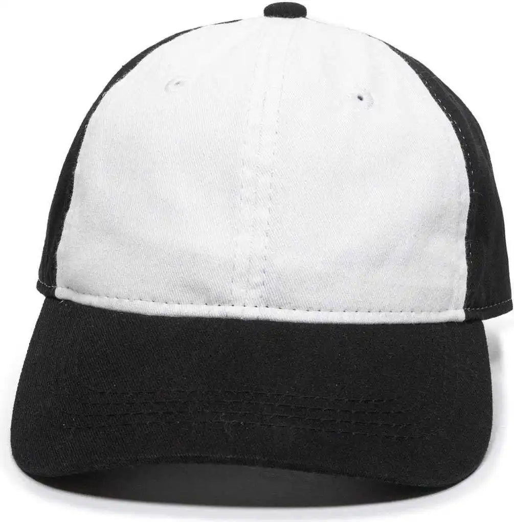 Oc Sports Gwt-111 Adjustable Strap Garment Wash Cotton Cap - White Black - 6 7/8’’ - 7 1/2’’