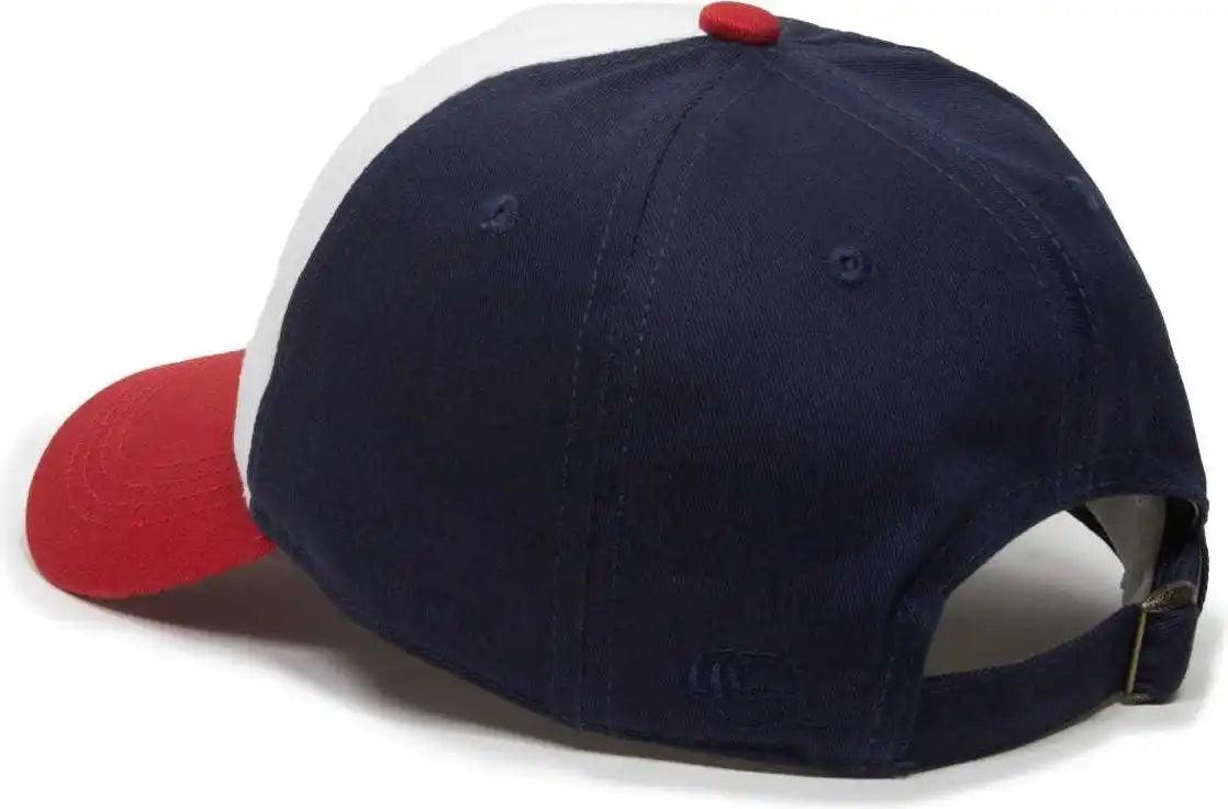 Oc Sports Gwt-111 Adjustable Strap Garment Wash Cotton Cap - White True Navy Red - 6 7/8’’ - 7 1/2’’