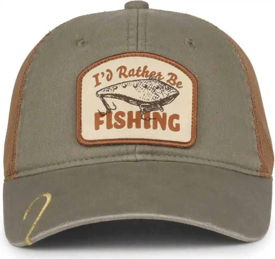 Oc Sports Hook01 ƒ??iƒ??d Rather be Fishing Cap - Hunter Olive Clay - Light Tan / 6 7/8’’ - 7 1/2’’