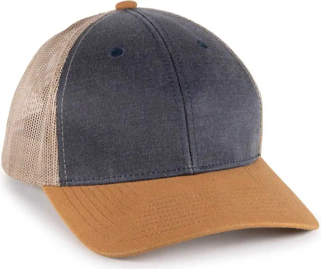 Oc Sports Hpd-615m Premium Rugged Camo Trucker Cap - Navy Khaki Brown - Osfm