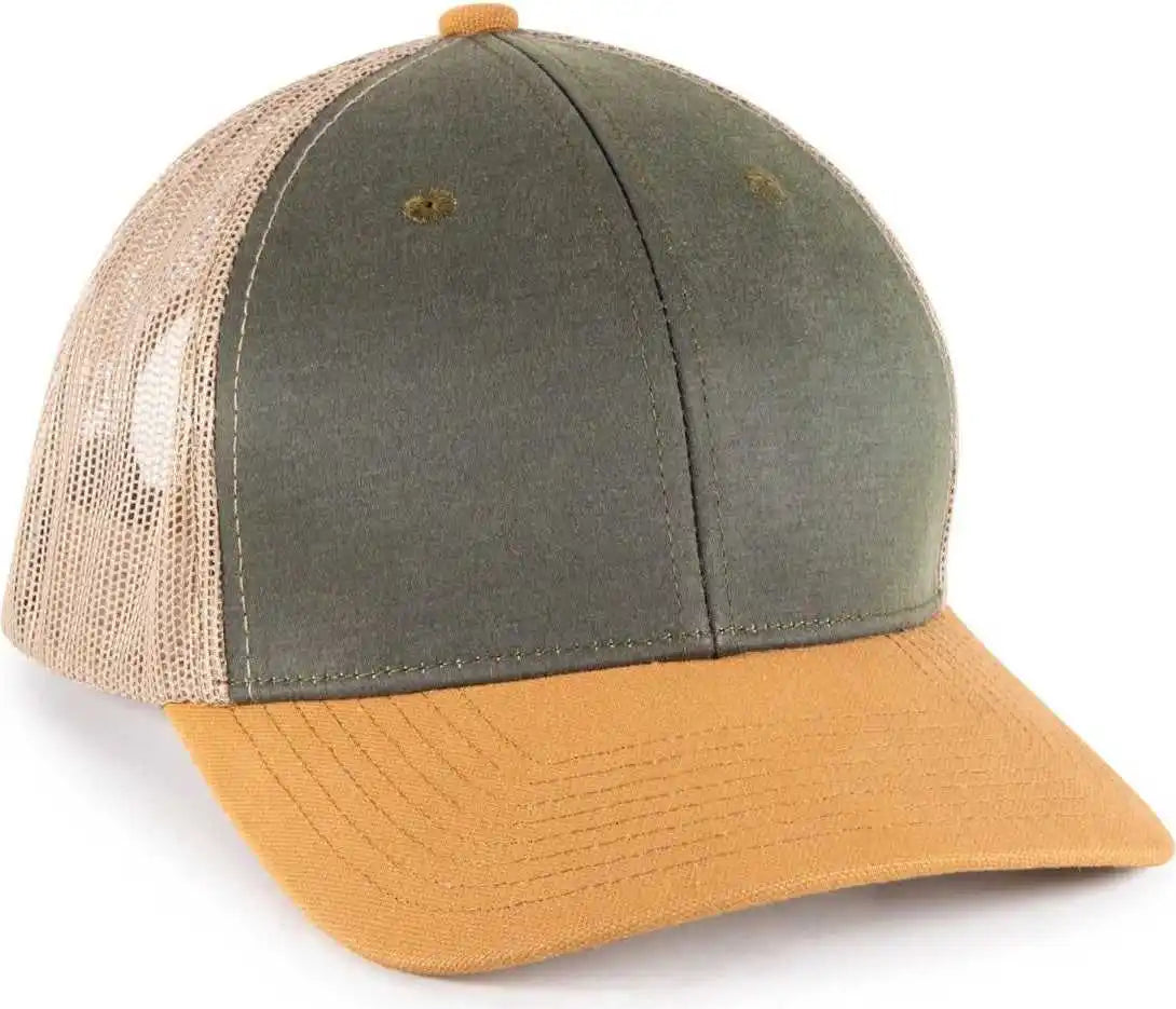 Oc Sports Hpd-615m Premium Rugged Camo Trucker Cap - Olive Khaki Brown - Osfm