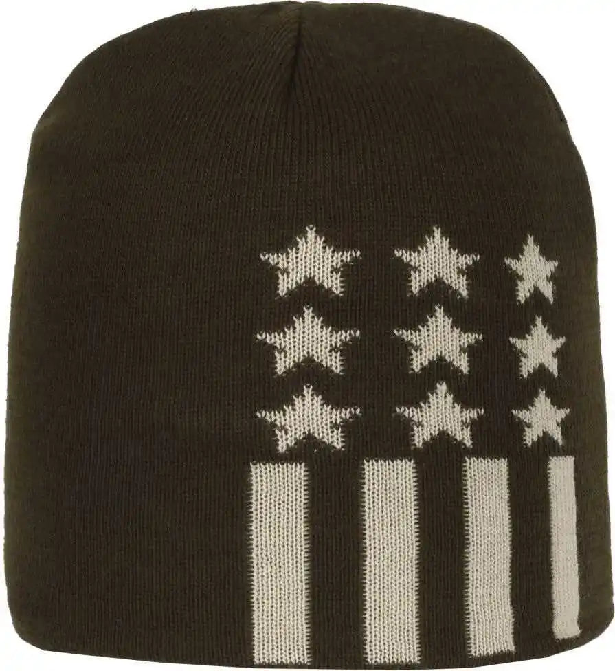 Oc Sports Kn-star01 Patriotic Beanie - Olive - one Size Fits Most