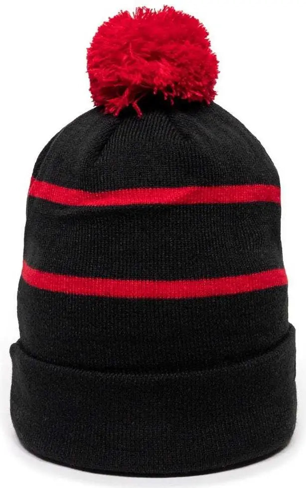 Oc Sports Knf-100 Acrylic Knit Watch Cap Beanie - Black Red - one Size Fits Most