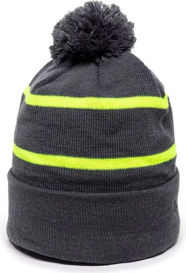 Oc Sports Knf-100 Acrylic Knit Watch Cap Beanie - Charcoal Electric Yellow - Dark Gray / one Size Fits Most