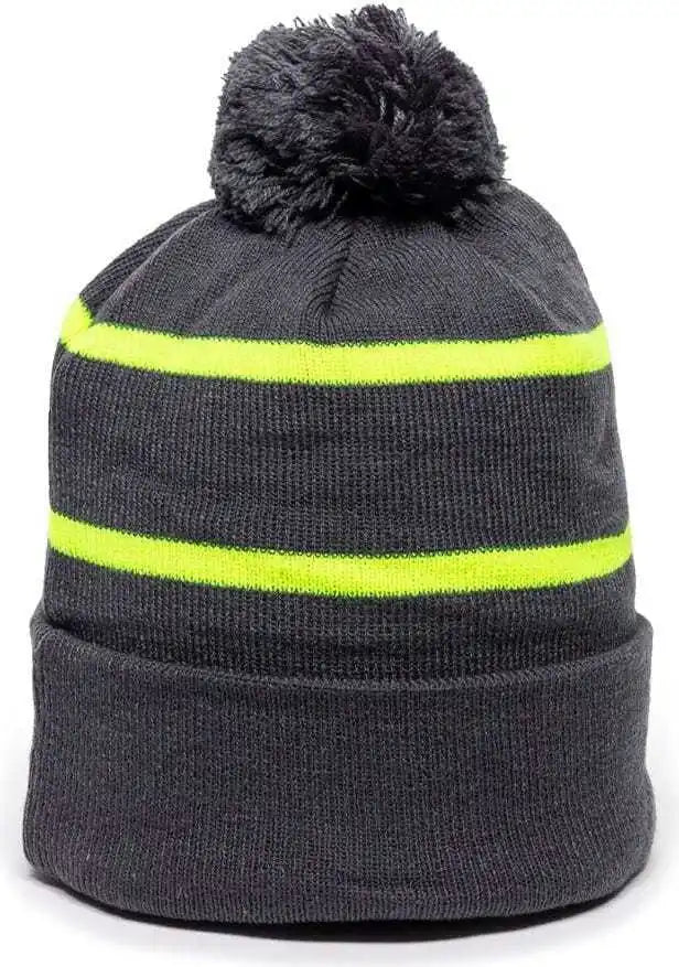 Oc Sports Knf-100 Acrylic Knit Watch Cap Beanie - Charcoal Electric Yellow - Dark Gray / one Size Fits Most