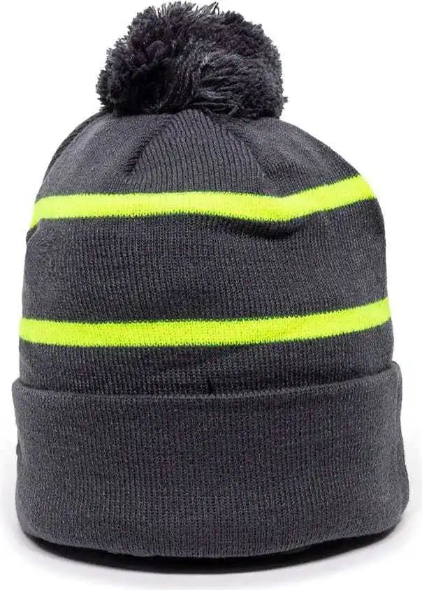Oc Sports Knf-100 Acrylic Knit Watch Cap Beanie - Charcoal Electric Yellow - Dark Gray / one Size Fits Most
