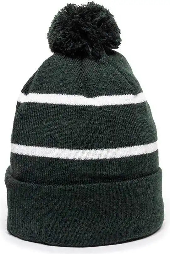 Oc Sports Knf-100 Acrylic Knit Watch Cap Beanie - Dark Green White - Forest / one Size Fits Most