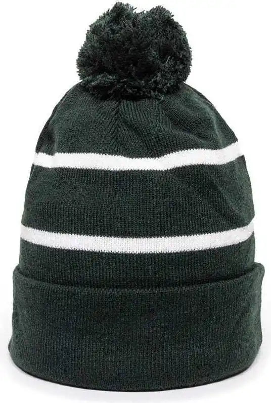 Oc Sports Knf-100 Acrylic Knit Watch Cap Beanie - Dark Green White - Forest / one Size Fits Most