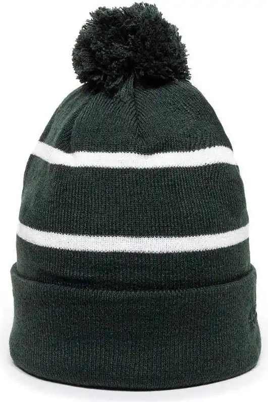 Oc Sports Knf-100 Acrylic Knit Watch Cap Beanie - Dark Green White - Forest / one Size Fits Most