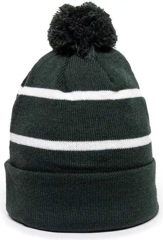 Oc Sports Knf-100 Acrylic Knit Watch Cap Beanie - Dark Green White - Forest / one Size Fits Most