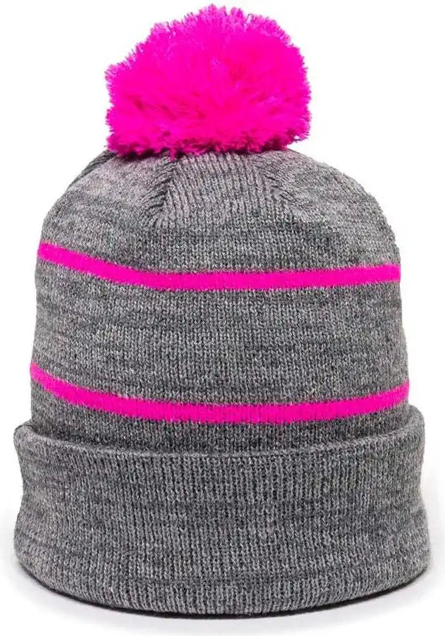 Oc Sports Knf-100 Acrylic Knit Watch Cap Beanie - Heathered Gray Fuchsia - one Size Fits Most