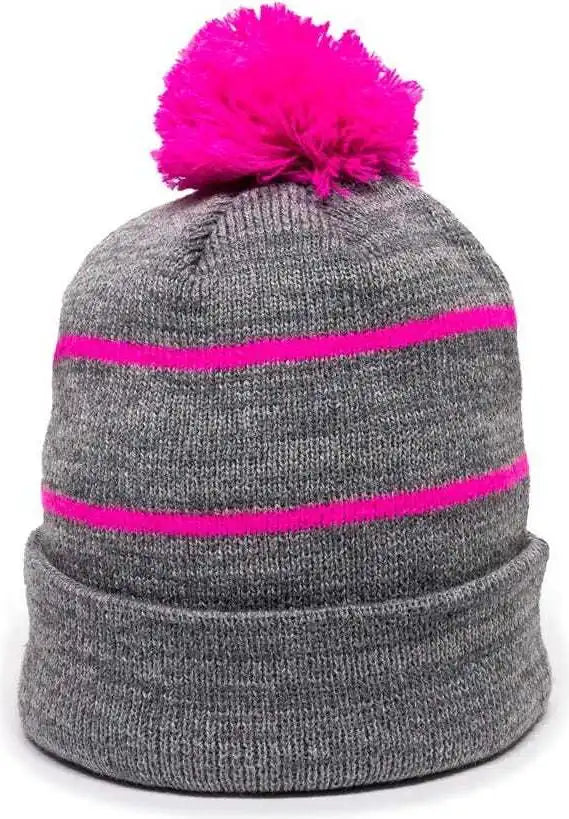 Oc Sports Knf-100 Acrylic Knit Watch Cap Beanie - Heathered Gray Fuchsia - one Size Fits Most