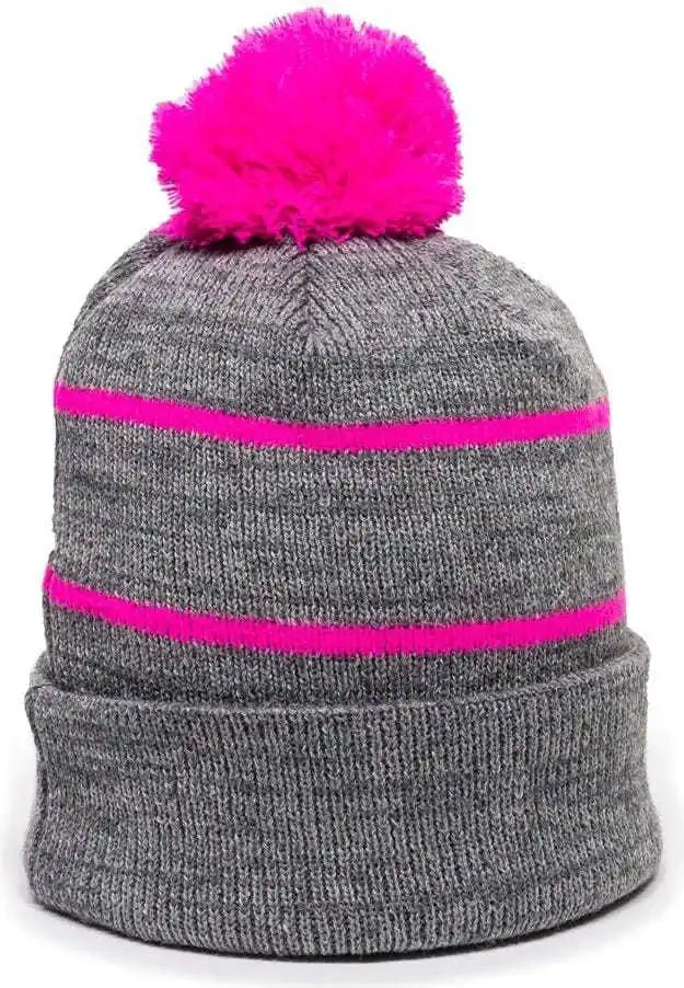 Oc Sports Knf-100 Acrylic Knit Watch Cap Beanie - Heathered Gray Fuchsia - one Size Fits Most