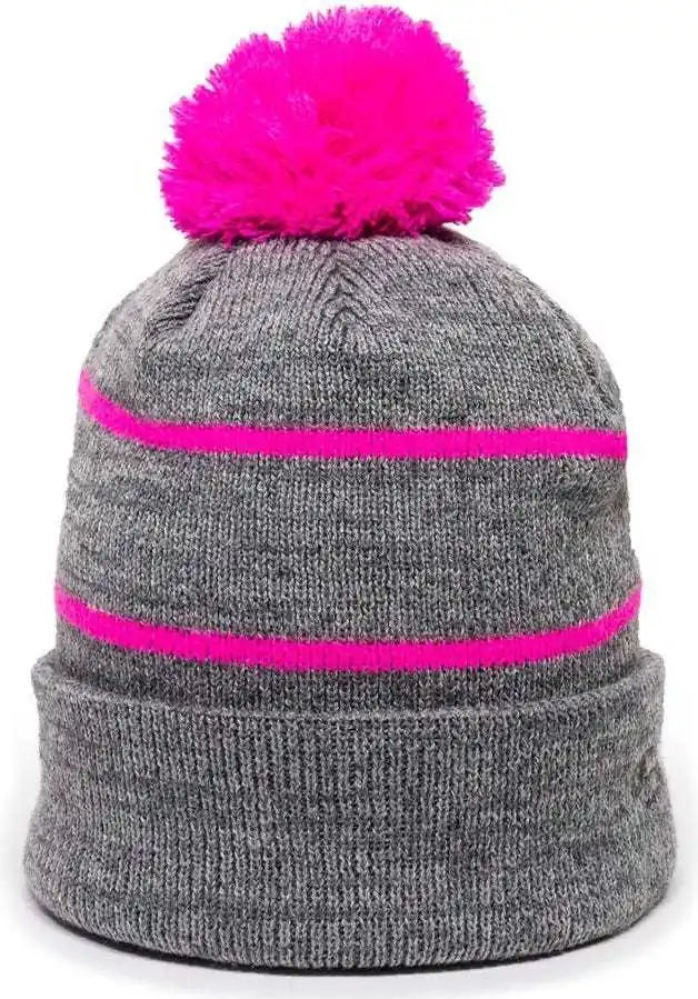 Oc Sports Knf-100 Acrylic Knit Watch Cap Beanie - Heathered Gray Fuchsia - one Size Fits Most