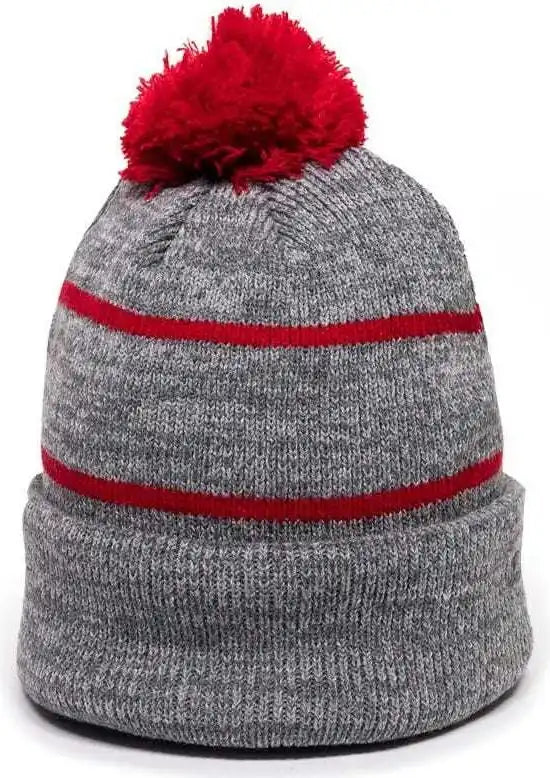 Oc Sports Knf-100 Acrylic Knit Watch Cap Beanie - Heathered Gray Red - one Size Fits Most