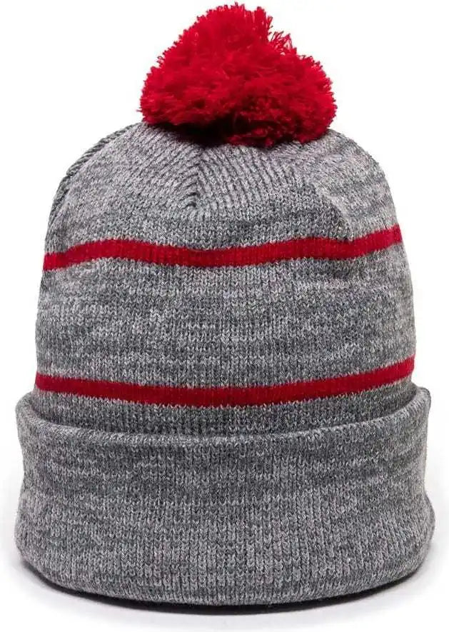 Oc Sports Knf-100 Acrylic Knit Watch Cap Beanie - Heathered Gray Red - one Size Fits Most