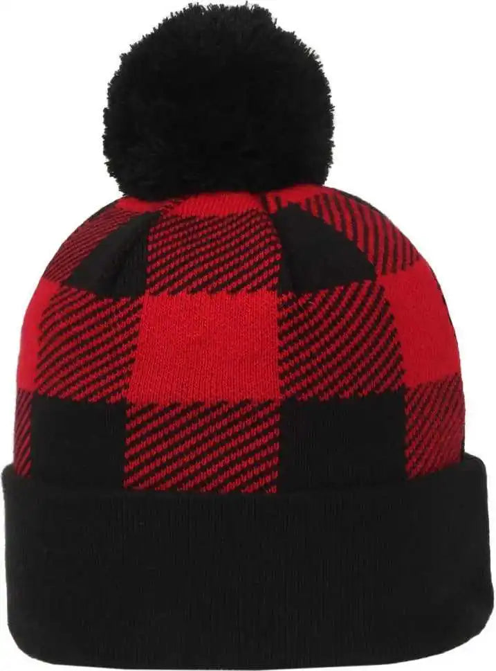 Oc Sports Knf-pld Graphic Watch Beanier with Pom - Red Black - Osfm