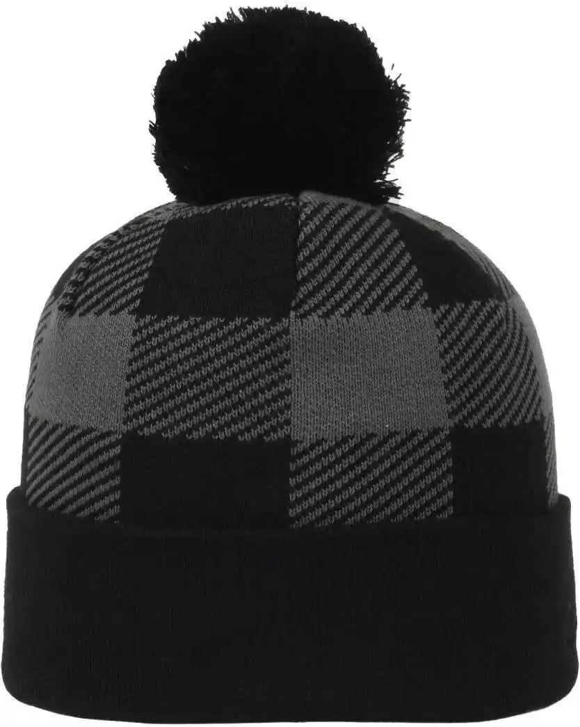 Oc Sports Knf-pld Plaid Watch Beanier with Pom - Black Charcoal