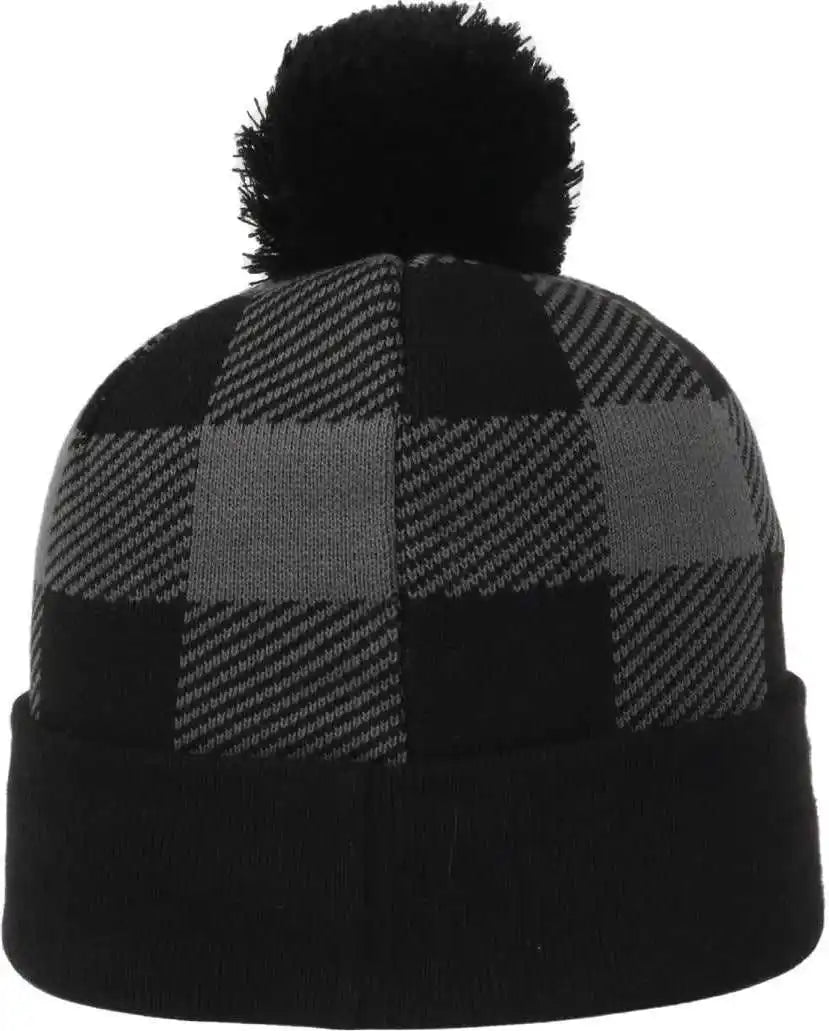Oc Sports Knf-pld Plaid Watch Beanier with Pom - Black Charcoal