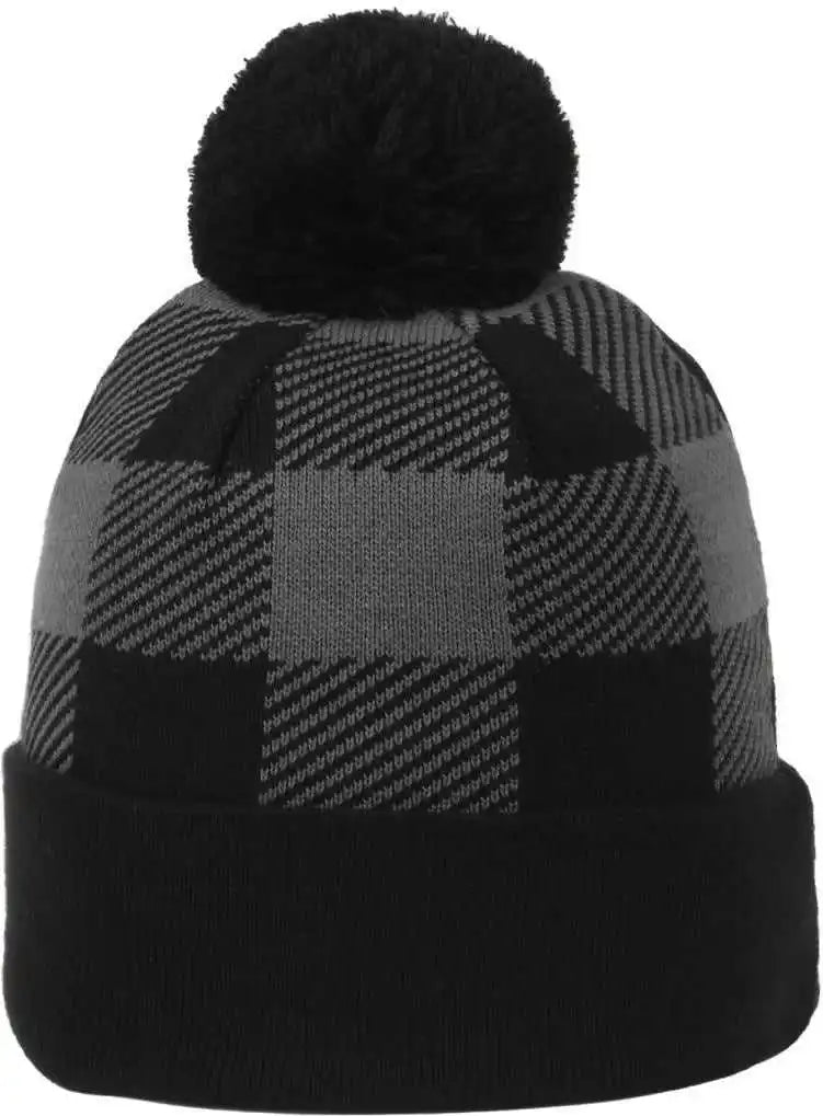 Oc Sports Knf-pld Plaid Watch Beanier with Pom - Black Charcoal