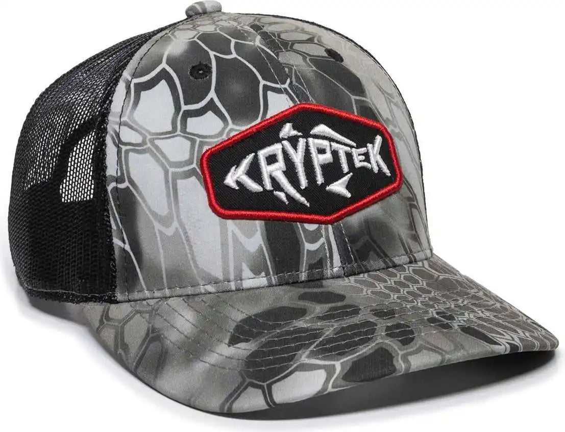 Oc Sports Kry-028 Round Crown Polyester Camo Front Mesh Back Cap - Kryptek Raid Black - 6 7/8’’ - 7 1/2’’