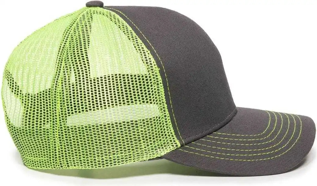 Oc Sports Mbw-600 Team Adjustable Mesh Back Ball Cap - Charcoal Neon Yellow - Dark Gray / 6 7/8’’ - 7 1/2’’