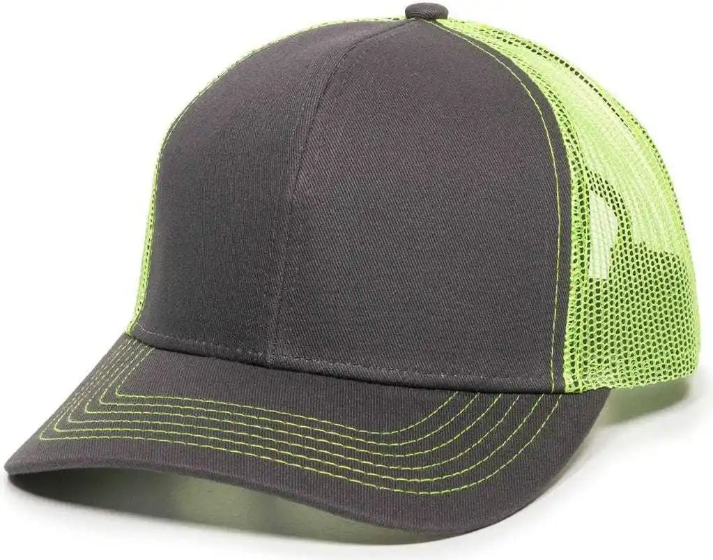 Oc Sports Mbw-600 Team Adjustable Mesh Back Ball Cap - Charcoal Neon Yellow - Dark Gray / 6 7/8’’ - 7 1/2’’