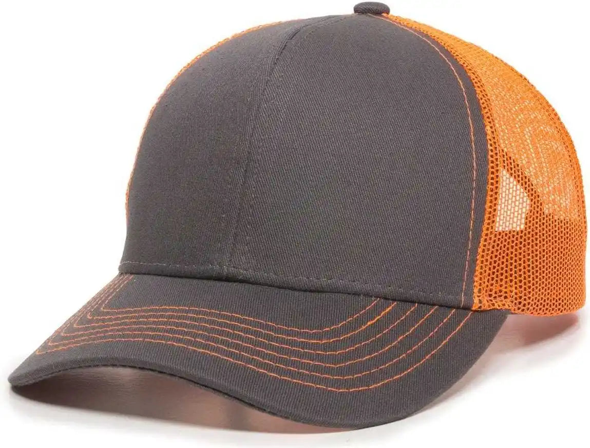 Oc Sports Mbw-600 Team Adjustable Mesh Back Ball Cap - Charcoal Neon Orange - Dark Gray / 6 7/8’’ - 7 1/2’’