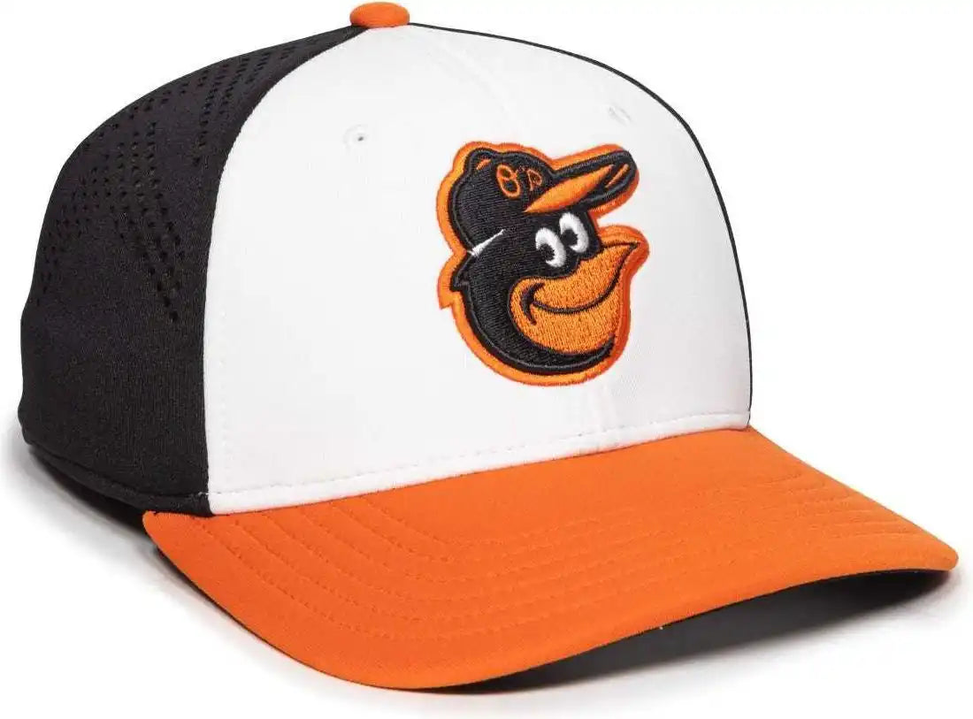 Oc Sports Mlb-600 Perforated Stretchfit Baseball Cap - Baltimore Orioles - Black Orange / S/m