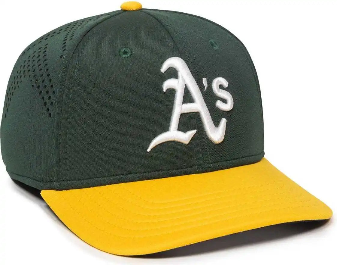 Oc Sports Mlb-600 Perforated Stretchfit Baseball Cap - Oakland Athletics - Forest Gold / S/m