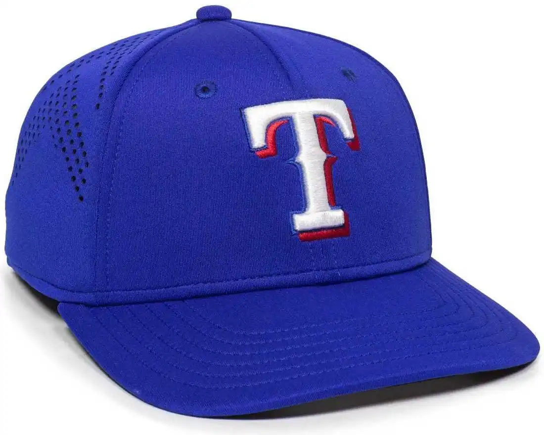 Oc Sports Mlb-600 Perforated Stretchfit Baseball Cap - Texas Rangers - Royal / S/m