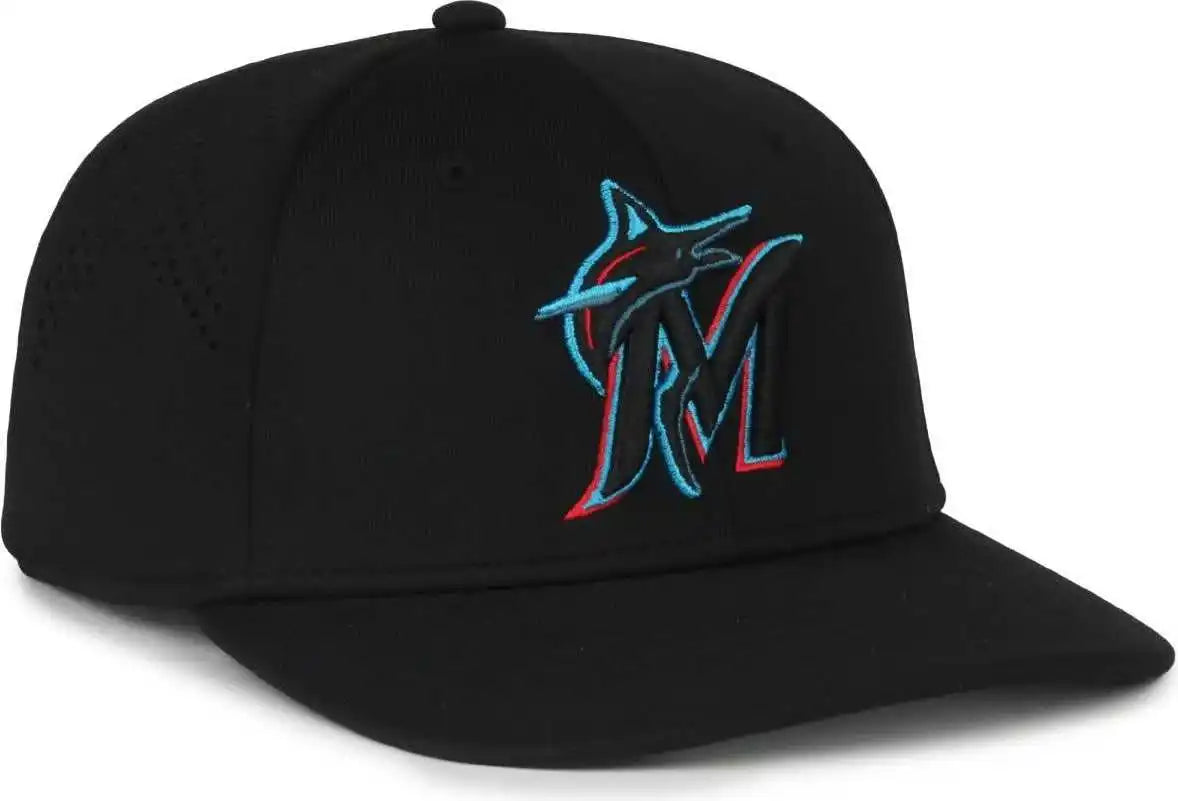Oc Sports Mlb-650 Performance Snapback Baseball Cap - Miami Marlins - Black / one Size Fits Most