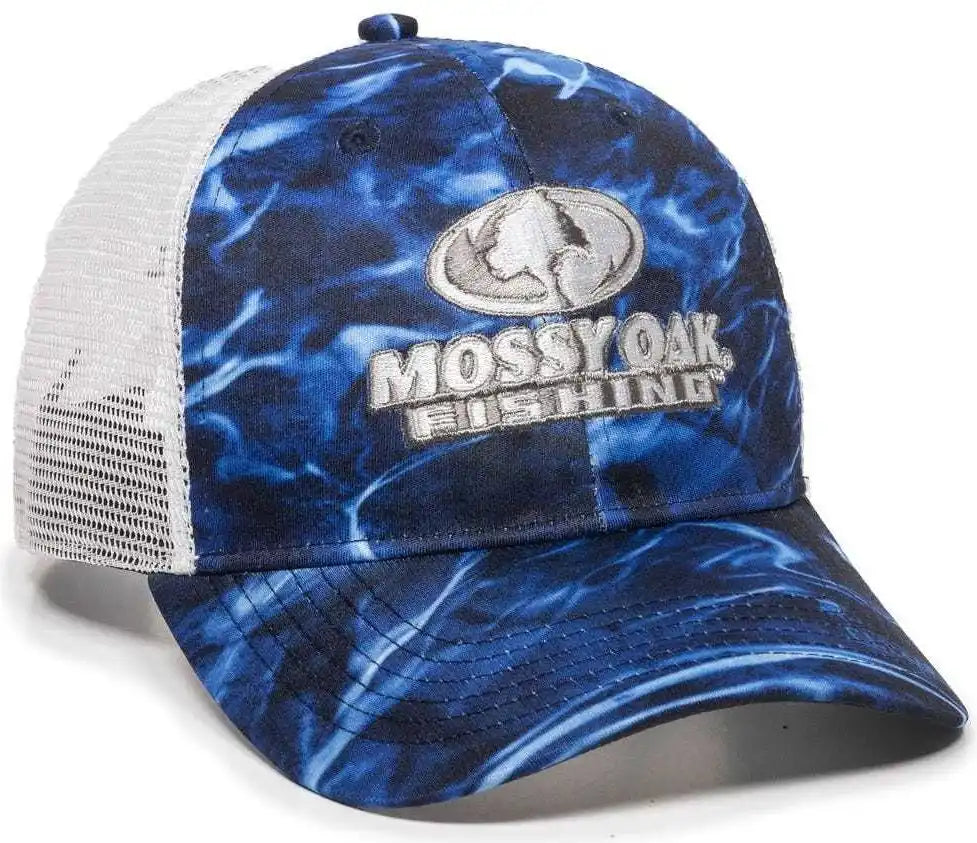 Oc Sports Mofs44a Mossey Oak Fishing Polyester Camo Front Panels Cap - Mossy Elements Agua Marlin White - 6 7/8’’ - 7