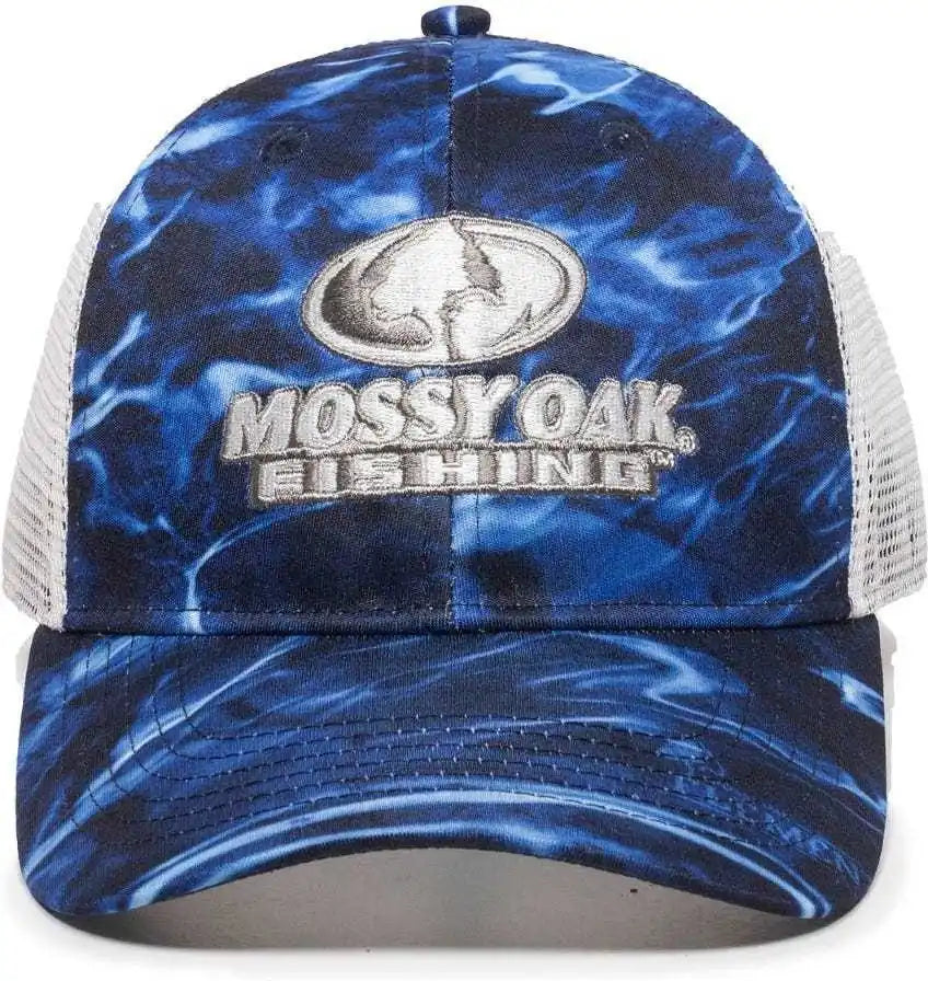 Oc Sports Mofs44a Mossey Oak Fishing Polyester Camo Front Panels Cap - Mossy Elements Agua Marlin White - 6 7/8’’ - 7
